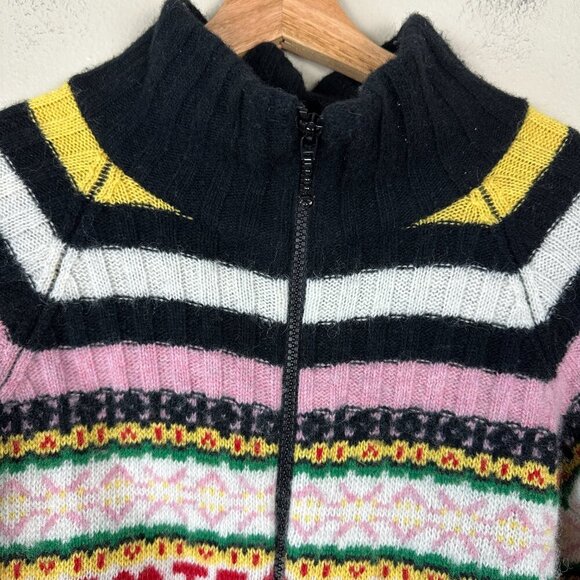Teddy Fresh Women's Sweater Fair Isle Merino Wool Full Zip Black White Medium - Picture 5 of 6